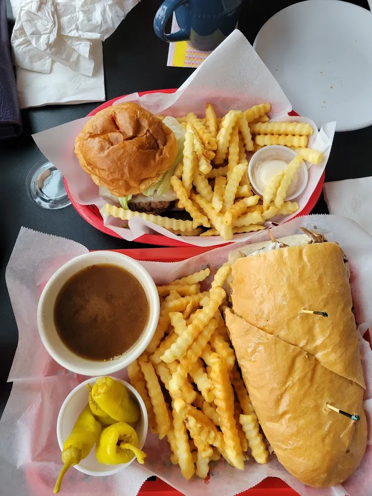 French Dip Sandwich Cheeseburger Fries